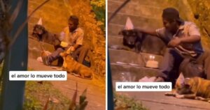 Il senzatetto festeggia il compleanno con i suoi due cuccioli (VIDEO)