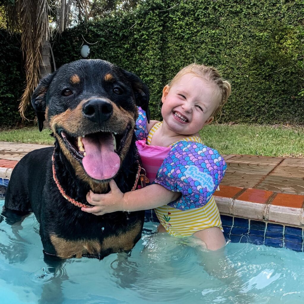 bambina e Rottweiler